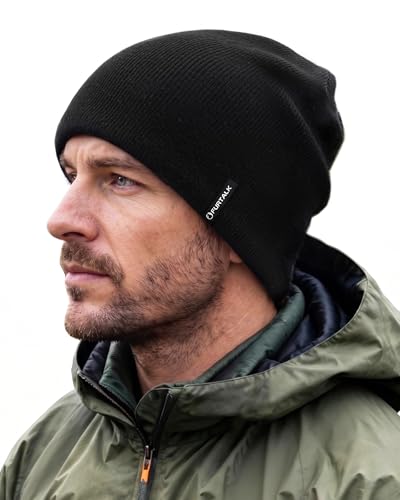 FURTALK Winter Beanie Men Women Windproof Knitted Warm Cuffless Beanie Hat - color: Black