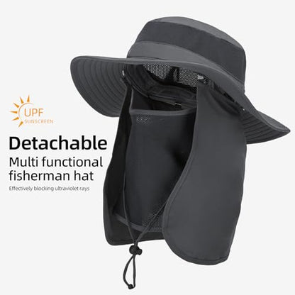 Fishing Hat, UPF 50+ Sun Cap with Detachable Mask - color: Dark Grey