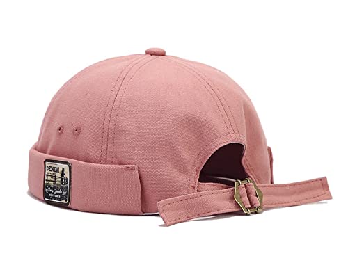 Mens Cotton Brimless Skullcap Sailor Cap Rolled Cuff Retro Beanie Hat - color: Pink, size: One Size