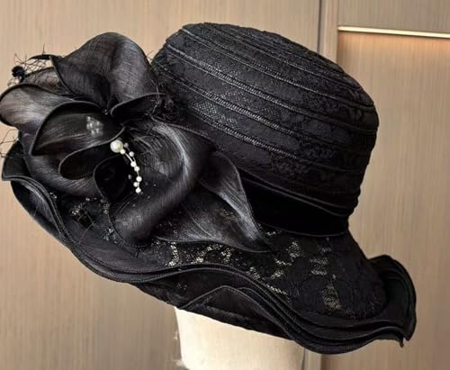 Women's Organza Derby Fascinator Hat Cloche Bowler Hat Cocktail Tea Party Wedding Sun Hat - color: J-black