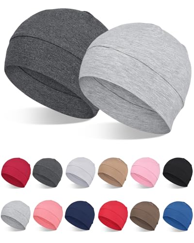 FocusCare 2Pcs/4Pcs 100% Viscose Beanies for Men Women Helmet Liner Lightweight Sleeping Cap for Chemo Hair Loss - color: Dark Health Grey & Light Health Grey