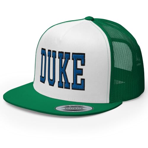 NG Duke Flat Bill Embroidered Trucker Hat High Crown Adjustable Cap - color: Kelly/ White/ Kelly