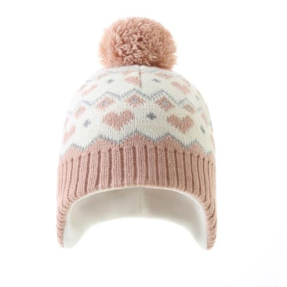 Monimo Girls Winter Hat Knitted Earflaps Girls Beanie Thicken Fleece Lining Kids Winter Hat - color: Pink O, size: 6-12 Months