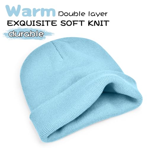 ZOORON Beanie for Men Women Warm Winter Hat Unisex Soft Knit Cuffed Beanie - color: Light Blue