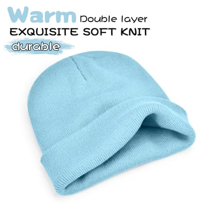 ZOORON Beanie for Men Women Warm Winter Hat Unisex Soft Knit Cuffed Beanie - color: Light Blue