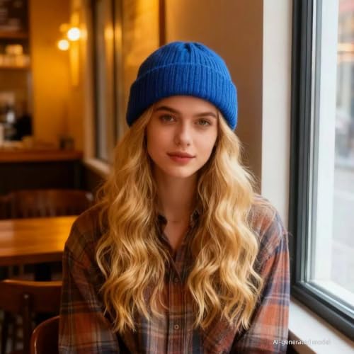 Red Ribbed Knit Beanie Cuffed Winter Hat Soft Warm Skull Cap for Men Women Adults - color: Royal Blue