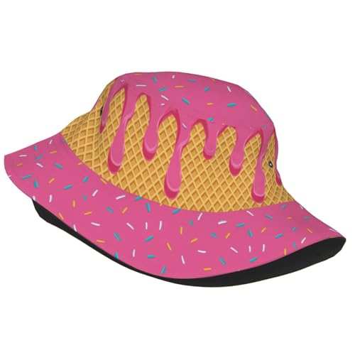 Bucket Hat for Men Women Packable Sun Hats Fisherman Outdoor Summer Travel Hiking Beach Caps - color: Ice Cream