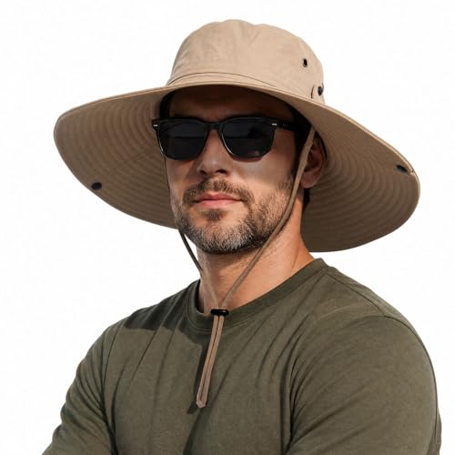 Wide Brim Sun Hats Men Bucket Hat Fishing Hats - color: Khaki
