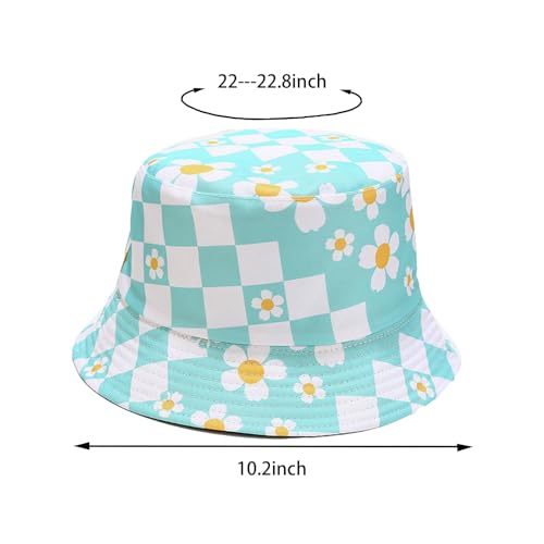 Bucket Hat for Women Men, Cotton Reversible Double Side Wear Sun Hats Beach Fisherman Hat - color: Small Checkered Flowers Blue