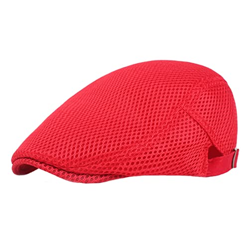 Lifup Unisex Mesh Newsboy Hat Breathable Summer Flat Cap - color: Red