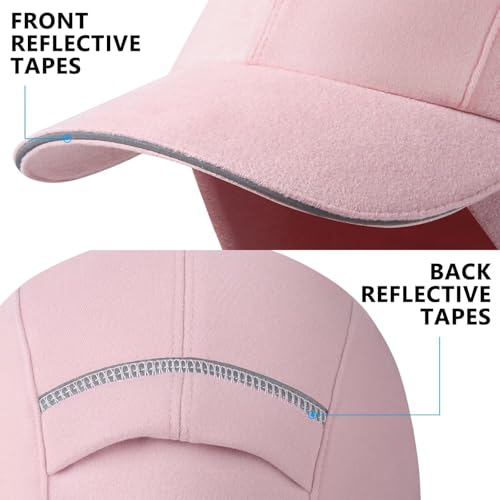 GADIEMKENSD Women's Winter Reflective Fleece Ponytail Hat with Drop Down Ear Warmer - color: Pink