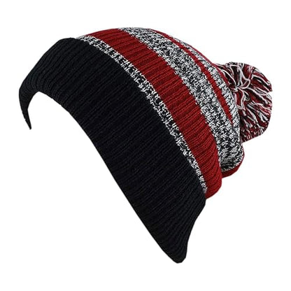 Winter Knit Beanie Hat with Pom Pom – Warm Cuffed Slouch Ski Cap for Men & Women - color: 3.black/Burgundy