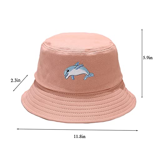 Cotton Bucket Hat Solid Color Beach Hat Summer Travel Sun Hats Fisherman Cap - color: Dolphin Pink