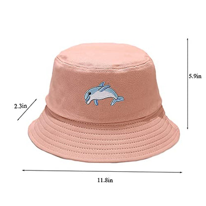 Cotton Bucket Hat Solid Color Beach Hat Summer Travel Sun Hats Fisherman Cap - color: Dolphin Pink