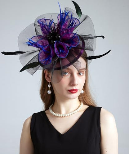 Women's Organza Church Kentucky Hat Fascinato Wedding Cocktail Tea Party Derby Hats Sun Hat - color: 01-purple Red