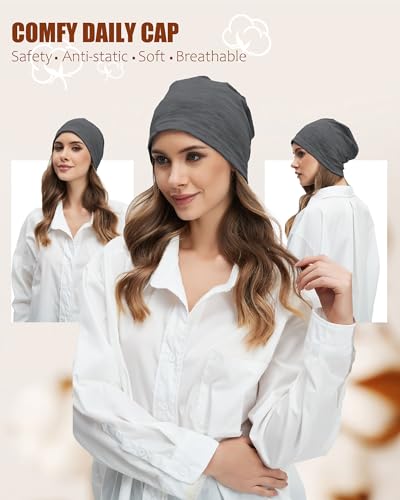 100% Cotton Thin Summer Slouchy Beanie Hat for Women Men Chemo Cap - color: 1pc Dark Grey, size: Large