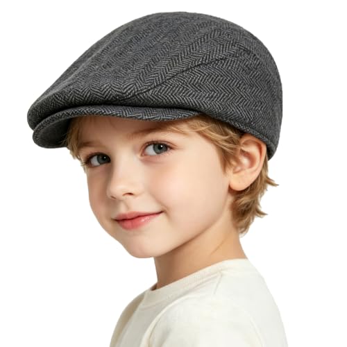 Vintage-Newsboy-Cap for Boys Cabbie Hat Tweed Flat Beret for Kids Pageboy - color: Dark Gray