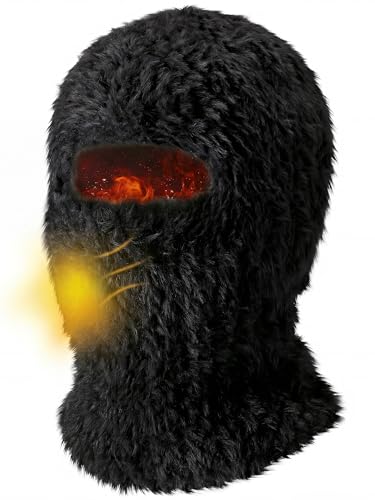 Furry Balaclava Ski Mask for Man Woman, Fluffy Winter Face Cover - color: Black