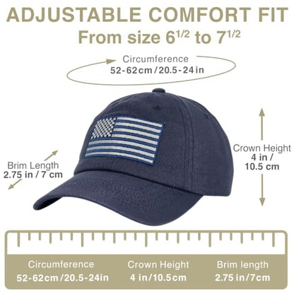 E BY ELIDAN USA Hat, Embroidered American Flag Baseball Cap for Men Women - color: Tonal Navy