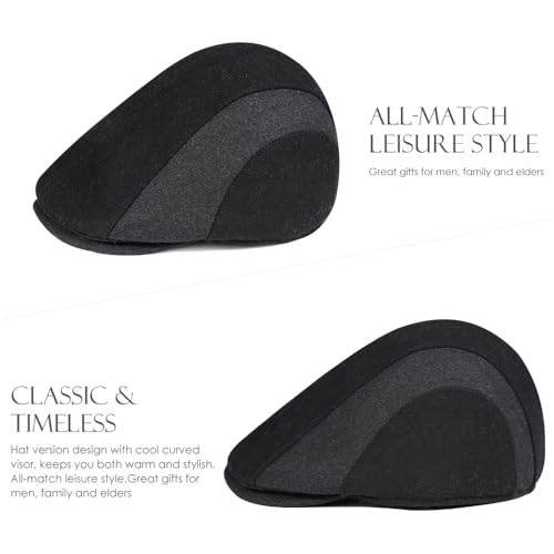 Sumolux Mens Newsboy Cap Winter Beret Hat Cabbie Flat Cap - color: C Black