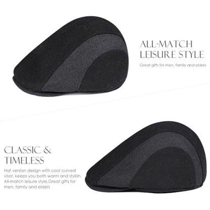 Sumolux Mens Newsboy Cap Winter Beret Hat Cabbie Flat Cap - color: C Black