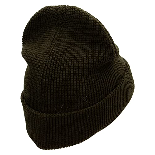 Waffle Knit Cuff Beanie - color: Olive