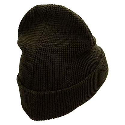 Waffle Knit Cuff Beanie - color: Olive