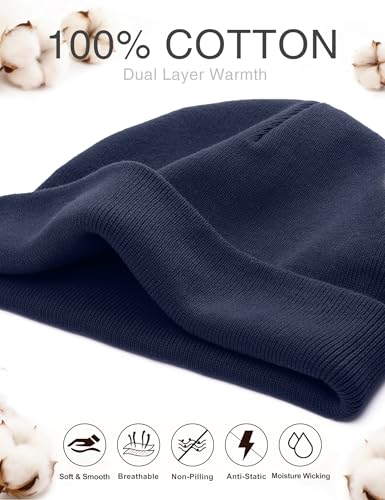 ROYBENS 100% Cotton No Cuff Beanie Hat Men Women, Fisherman Skull Cap - color: Navy Blue