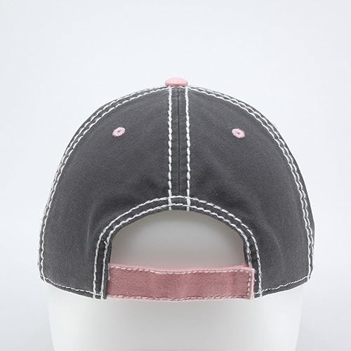 Washed Cotton Distressed with Heavy Stitching Adjustable Baseball Cap - color: Charcoal Gray/Pink/Charcoal Gray