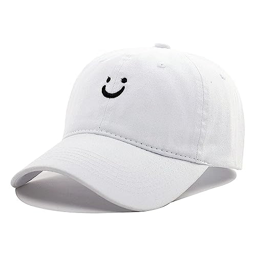 Smile Face Baseball Cap, Vintage Distressed Cotton Dad Hat for Women Men - color: Retro White