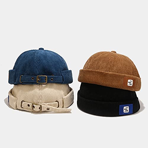 Men Hats Docker Cap Hats Beanie Sailor Cap Worker Hat Rolled Cuff Retro Brimless Hat with Adjustable - color: Dzm92*blue