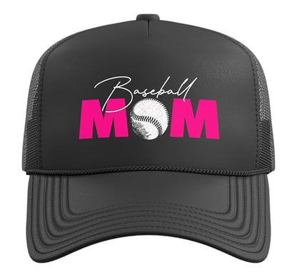 Baseball Mom Trucker Hat with Adjustable Mesh Back - color: Black