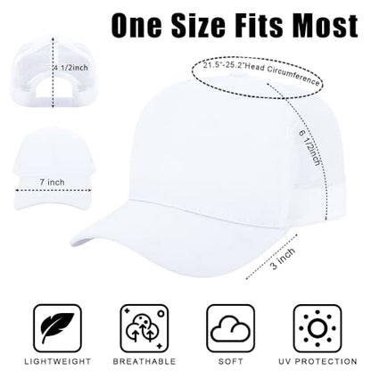 ZH 12 Pack Seamless Mesh Back Baseball Caps, 5 Panel Trucker Hats Bulk for Men and Women，Blank Caps - color: White