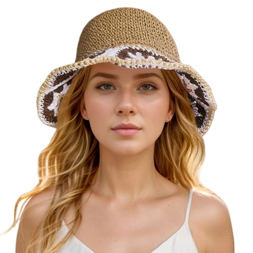 Floppy Big Beach Straw Hats for Women Foldable Summer Wide Brim Packable Sun Hat Womens Travel Straw Fedora Hat - color: Floral-4
