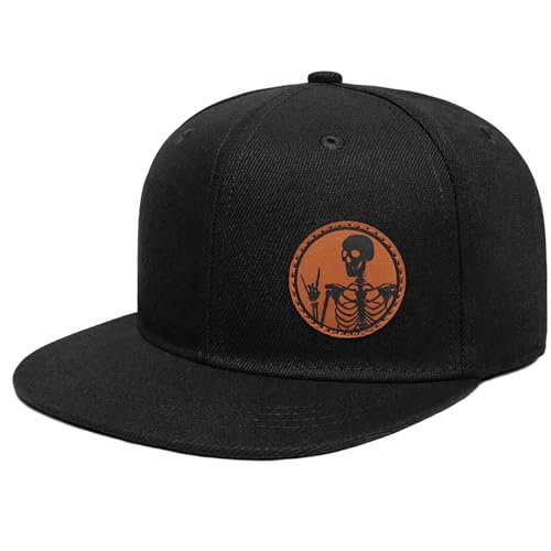 Flat Brim Hats for Men - Gothic Style Skull Hat Leather Pattern - Hip-Hop Snapback Hat Skeleton Hats for Men - color: 10.skeleton Rock Sign