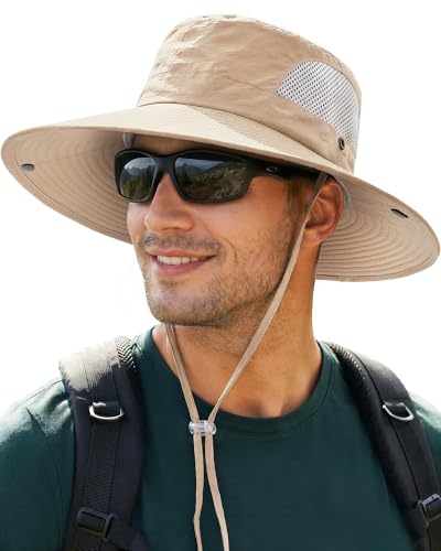 Sun Hats for Men Women UV Sun Protection Waterproof Wide Brim Bucket Hat - color: Apricot Beige