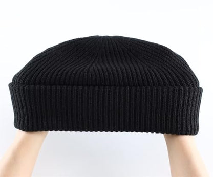 Connectyle Short Fisherman Beanie for Men Women Warm Winter Hats Knit Cuffed Beanies Skull Cap Acrylic Watch Hat - color: Black
