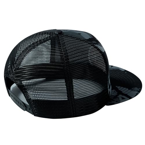 BASSDASH Flat Brim Trucker Cap Adjustable Snapback Hat Mesh Back for Men Women - color: Black Camo