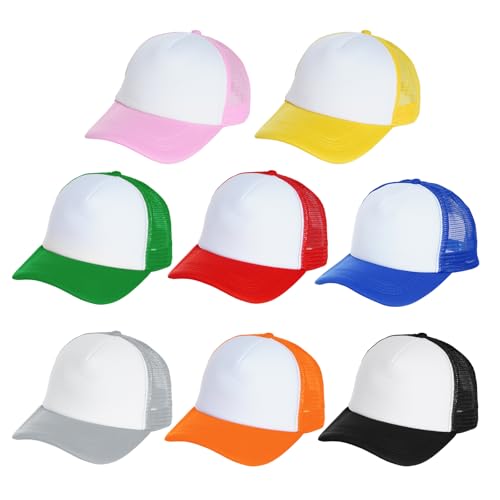 Yookat 8 Pieces Blank Baseball Caps Mesh Trucker Hat Sublimation Blank Trucker Hats for Men and Women