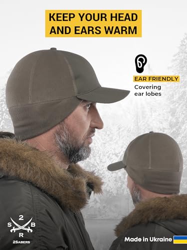 2SBR 2SABERS Mens Winter Hat with Earflaps and Visor - Warm Trucker Baseball Cap Hat - color: Olive Green, size: X-Large