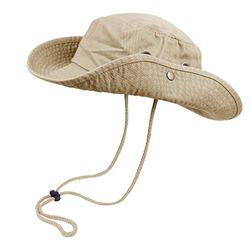 Bucket Hats with String Wide Brim Hiking Fishing UV Sun Protection Safari Unisex Boonie - color: Camel, size: Small-Medium