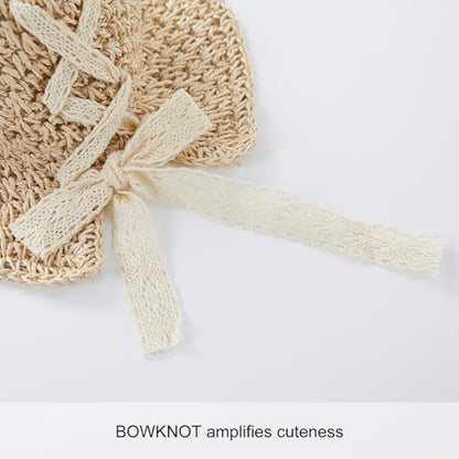 pureborn Baby Toddler Girls Straw Sun Hat Summer Beach Hat - color: Beige Strap, size: 6-24 Months