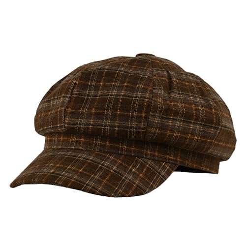 Newsboy Hats for Women - Retro Classic Plaid Hat Fashionable British Irish Beret Cap Girls Vintage Dressy Caps - color: Coffee