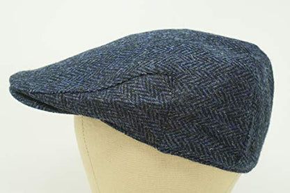 Nevis Flat Cap - 100% Handwoven Wool – Harris Tweed – Water Resistant - color: Navy Herringbone, size: 7 3/4
