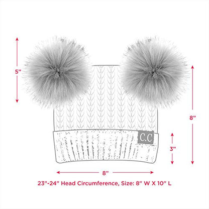 C.C Hatsandscarf Exclusives Cable Knit Double Pom Winter Beanie (HAT-2055)(HAT-23) - color: Beige-color Natural Pom