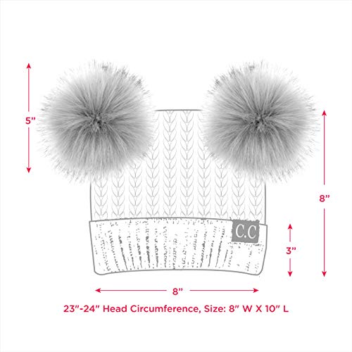 C.C Hatsandscarf Exclusives Cable Knit Double Pom Winter Beanie (HAT-2055)(HAT-23) - color: Beige-color Natural Pom