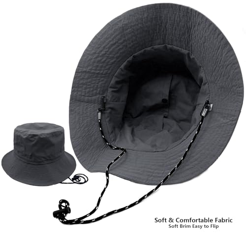 woogwin Waterproof Bucket Rain Hat with Chin Strap Quick Dry Packable Boonie Sun Hat Safari Hat UV Protection - color: Darkgrey