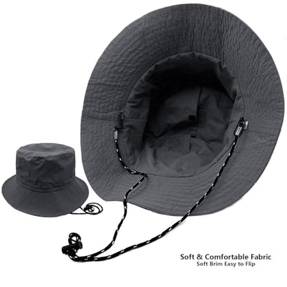 woogwin Waterproof Bucket Rain Hat with Chin Strap Quick Dry Packable Boonie Sun Hat Safari Hat UV Protection - color: Darkgrey