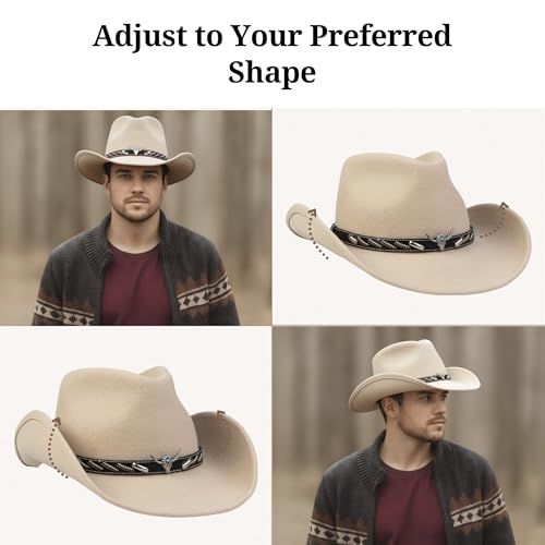 Cowboy Hat Water-Resistant Felt Hats 100% Wool Wide Brim Western Panama Rancher Hat for Women Men - color: Eagle Spirit, size: 7 3/8
