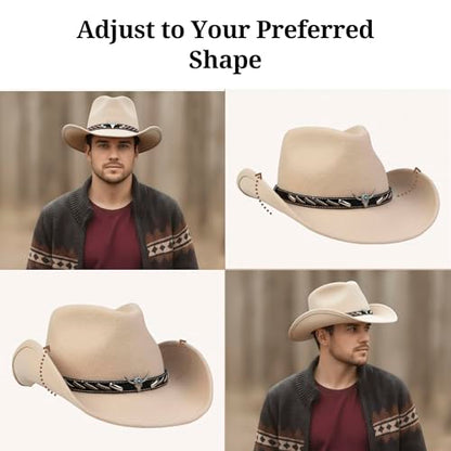 Cowboy Hat Water-Resistant Felt Hats 100% Wool Wide Brim Western Panama Rancher Hat for Women Men - color: Eagle Spirit, size: 7 3/8